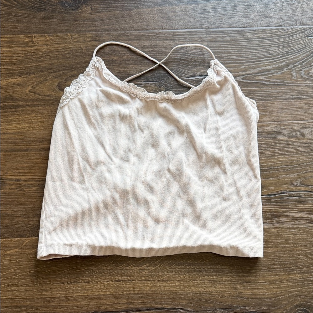 American Eagle Outfitters Lace-Trim Ribbed Cami - Light Pink